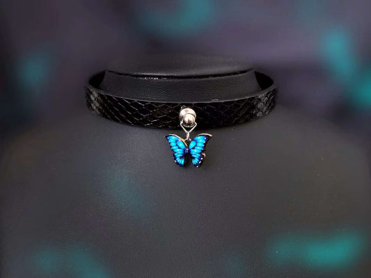 Python Skin Hand-made Collar [Sapphire Butterfly]