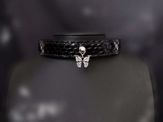Python Skin Hand-made Collar [Silver Butterfly]