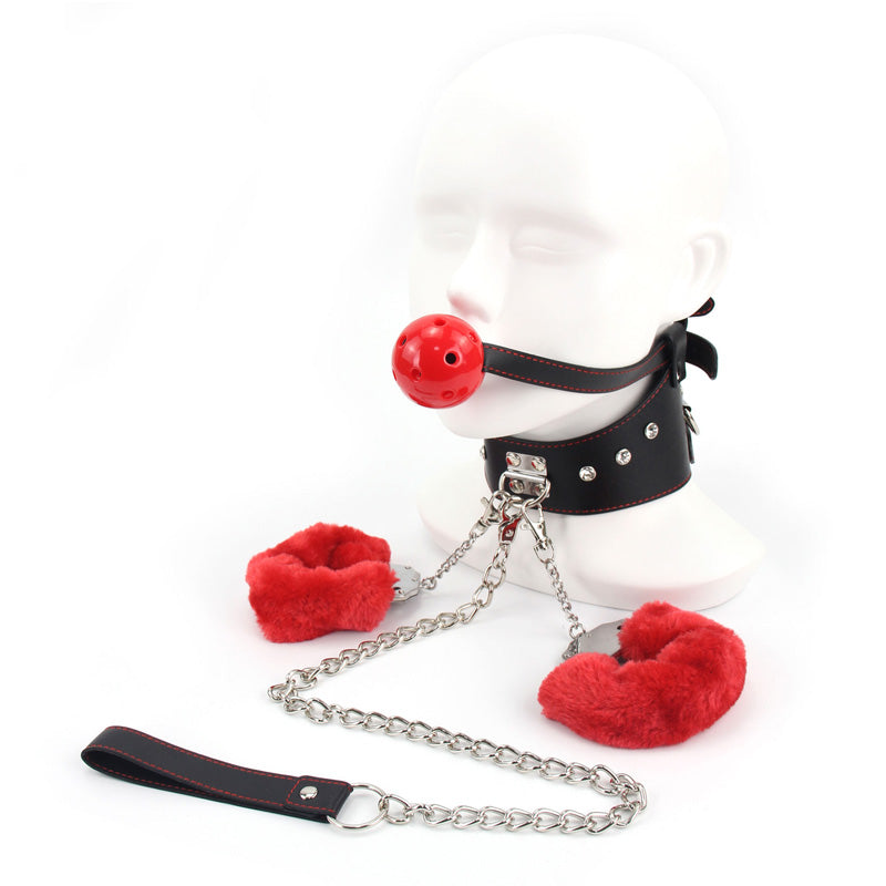 Collar with Ball Gag and Handcuff Canine Play